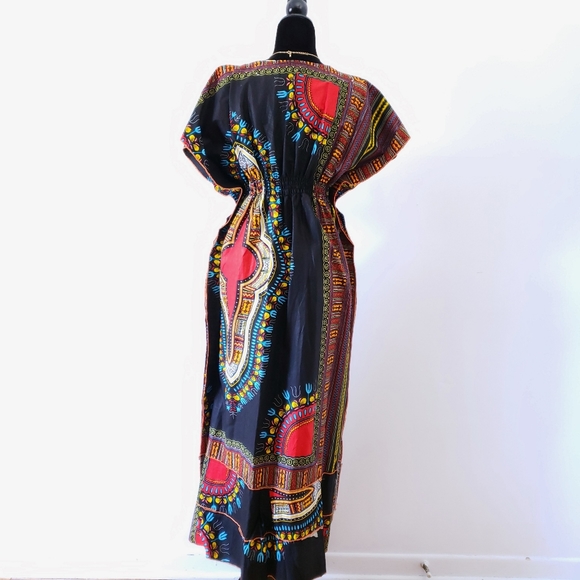 African Dress Wax Print Red & Black - Picture 3 of 7